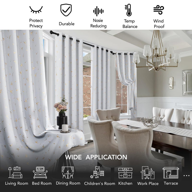 Deconovo Blackout Curtains 2 Panels, 52x84 Inch, Thermal Insulated Room-Darkening Grommet Drapes for Bedroom & Living Room, Gold Constellation Pattern, Polyester, Machine-Washable, Greyish White - Image 5